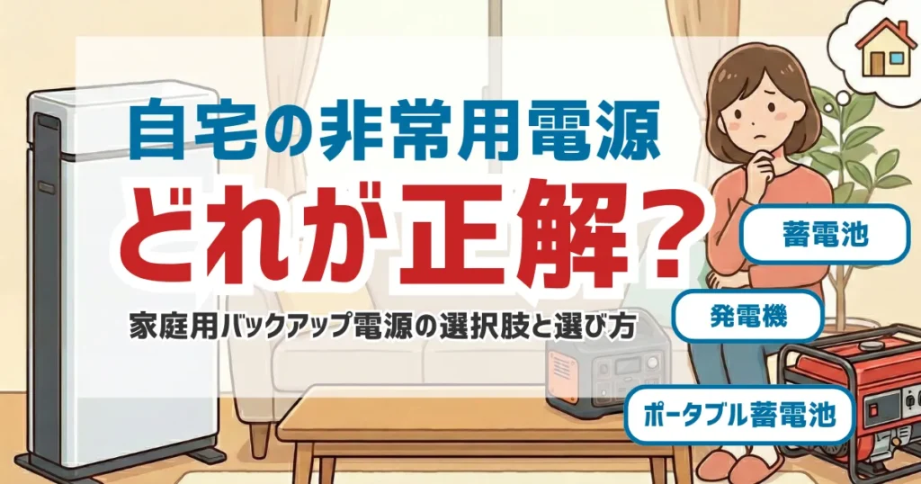 自宅の非常用電源はどれが正解？家庭用バックアップ電源の選択肢と後悔しない選び方