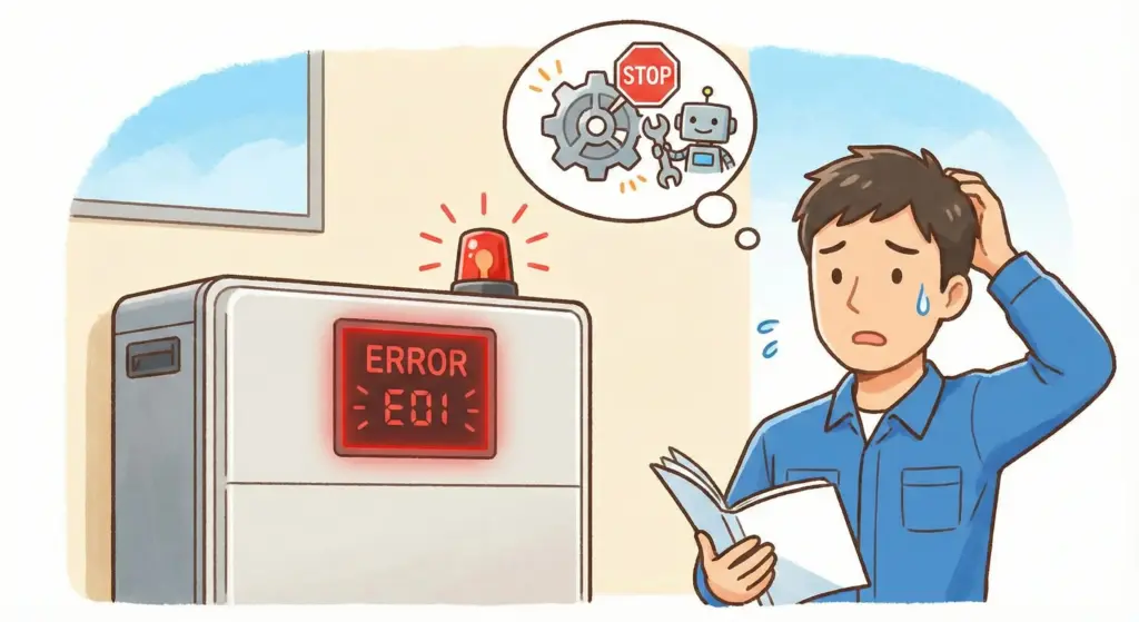 エラー表示が出て困っている男性のイメージ