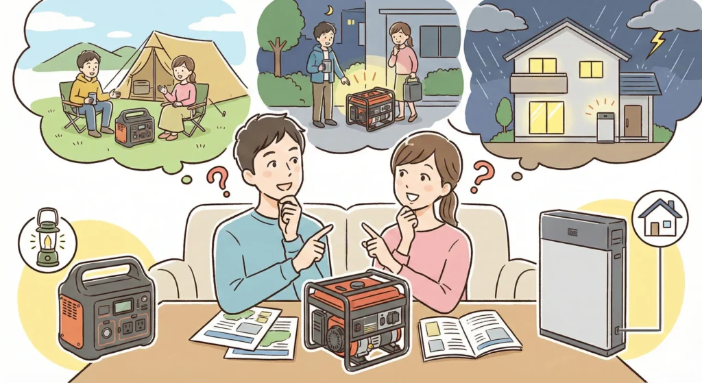 家庭用バックアップ電源の主な選択肢はこの3つ
