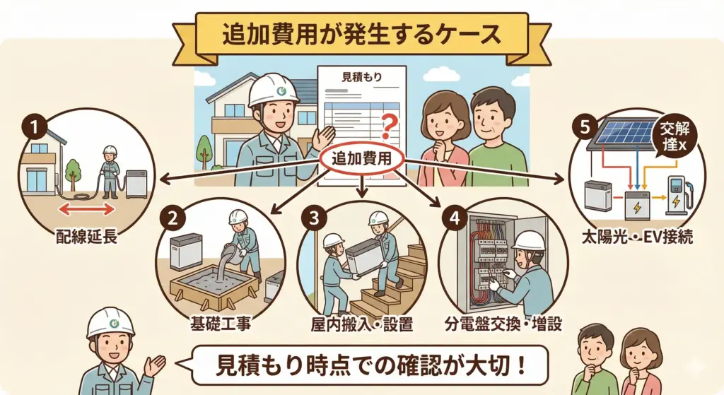 蓄電池設置追加費用が発生するケース