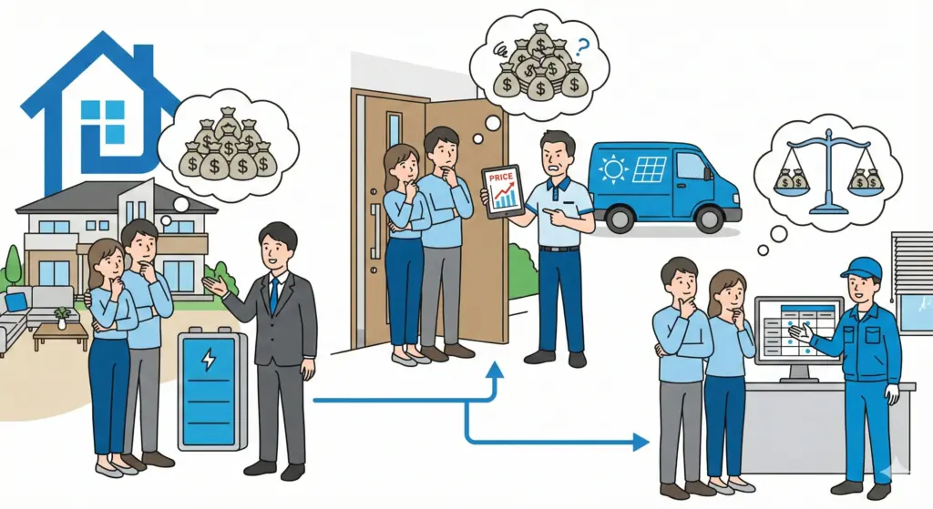 メーカー・販売方法で蓄電池が高くなるケース
